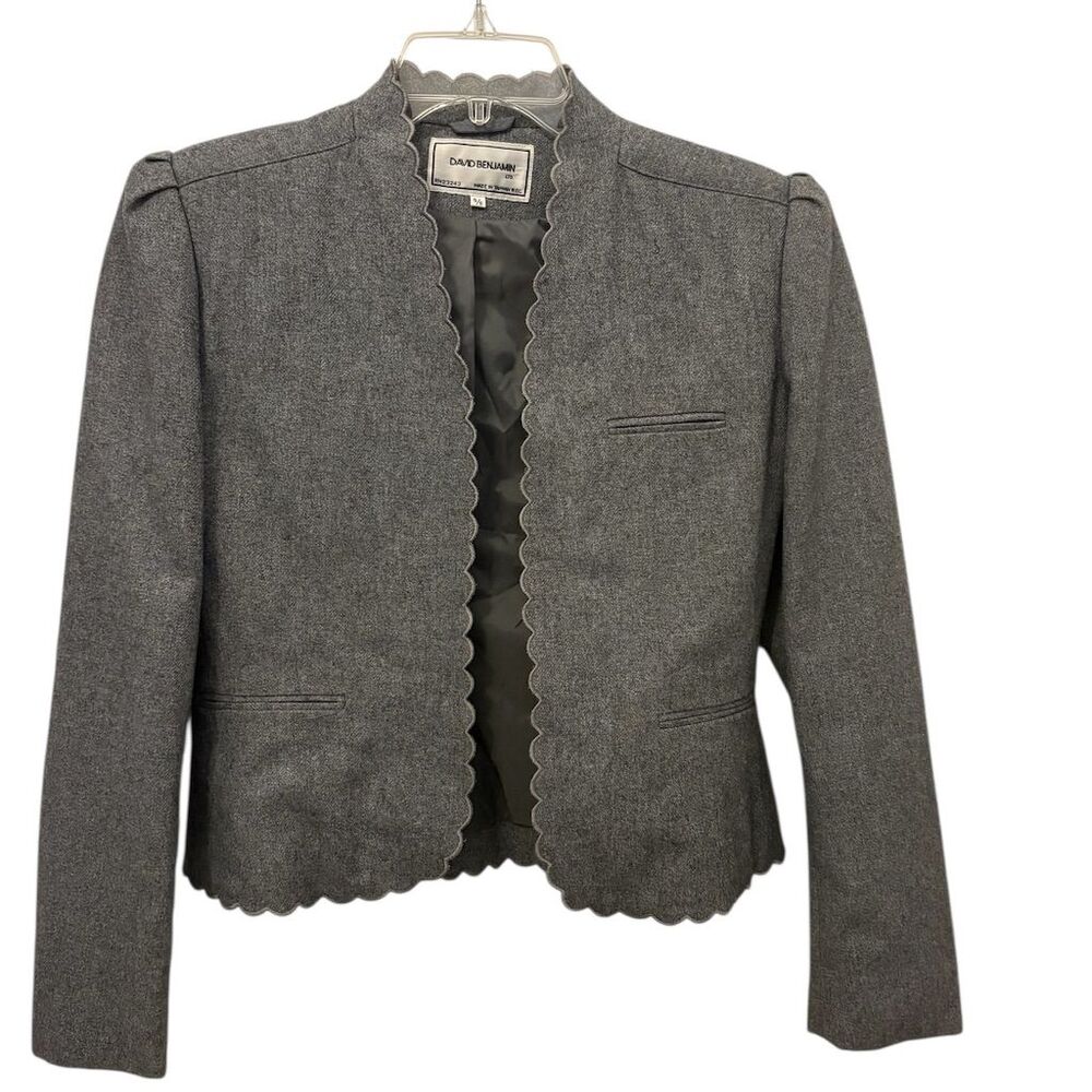 DAVID BENJAMIN Women's Vintage Gray Wool Blend Scalloped Blazer Jacket Size‎ 5